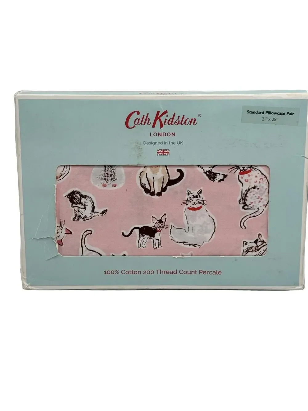 Pink Multi-Color Cat Print Pillowcase Pair Original Packaging